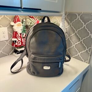 Michael Kors Gray Pebbled Leather Mini Backpack Purse Silver Hardware